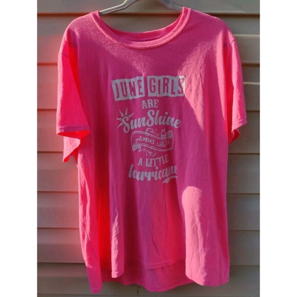 "June Girls Are Sunshine Mixed With A Little Hurricane" T Shirt Neon Pink Sz 3XL - Picture 3 of 9